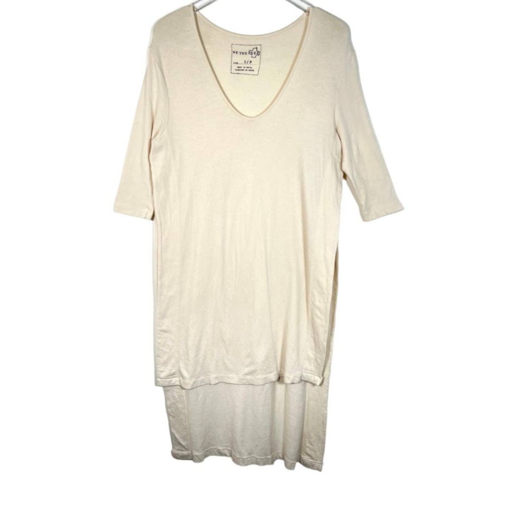 We The Free People Bad Girls Tunic Top S Cream Knit High Low Slit Short Sleeve - Picture 2 of 8